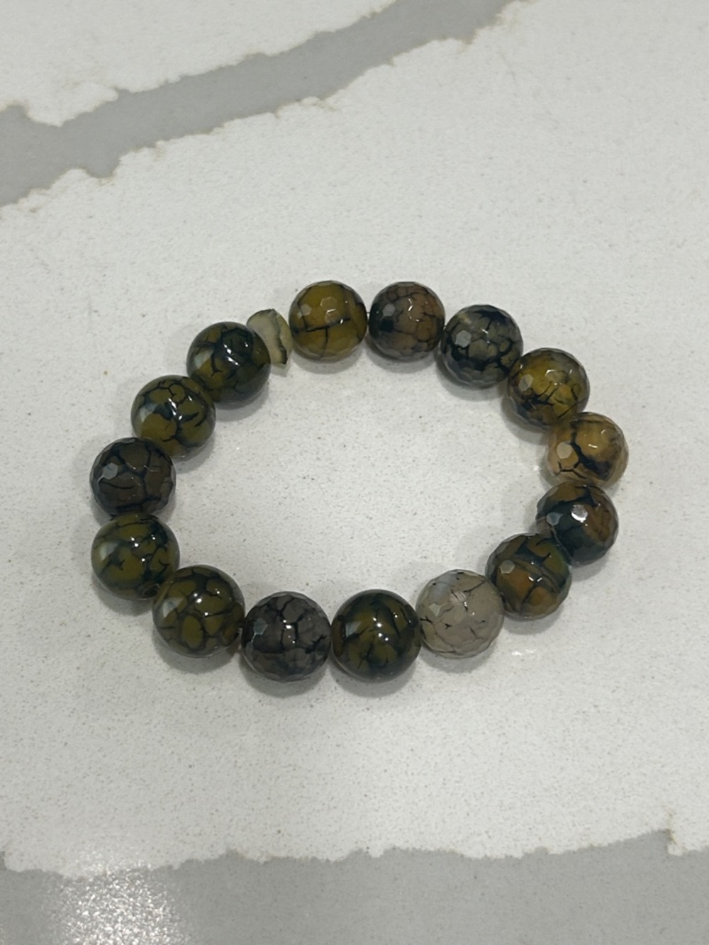 Green and Brown Dragon Vein Agate Beaded Stretch Bracelet